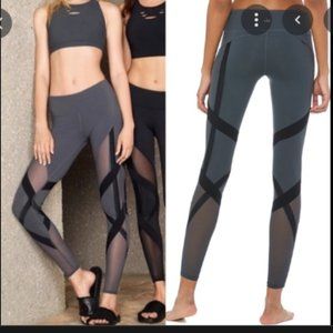 Alo Black and Grey Strappy Bandage Mesh Yoga Leggings